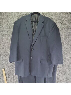 Lucci Suit Mens 56R 52x26 Navy Blue Polyester Two Piece Set *GUC*